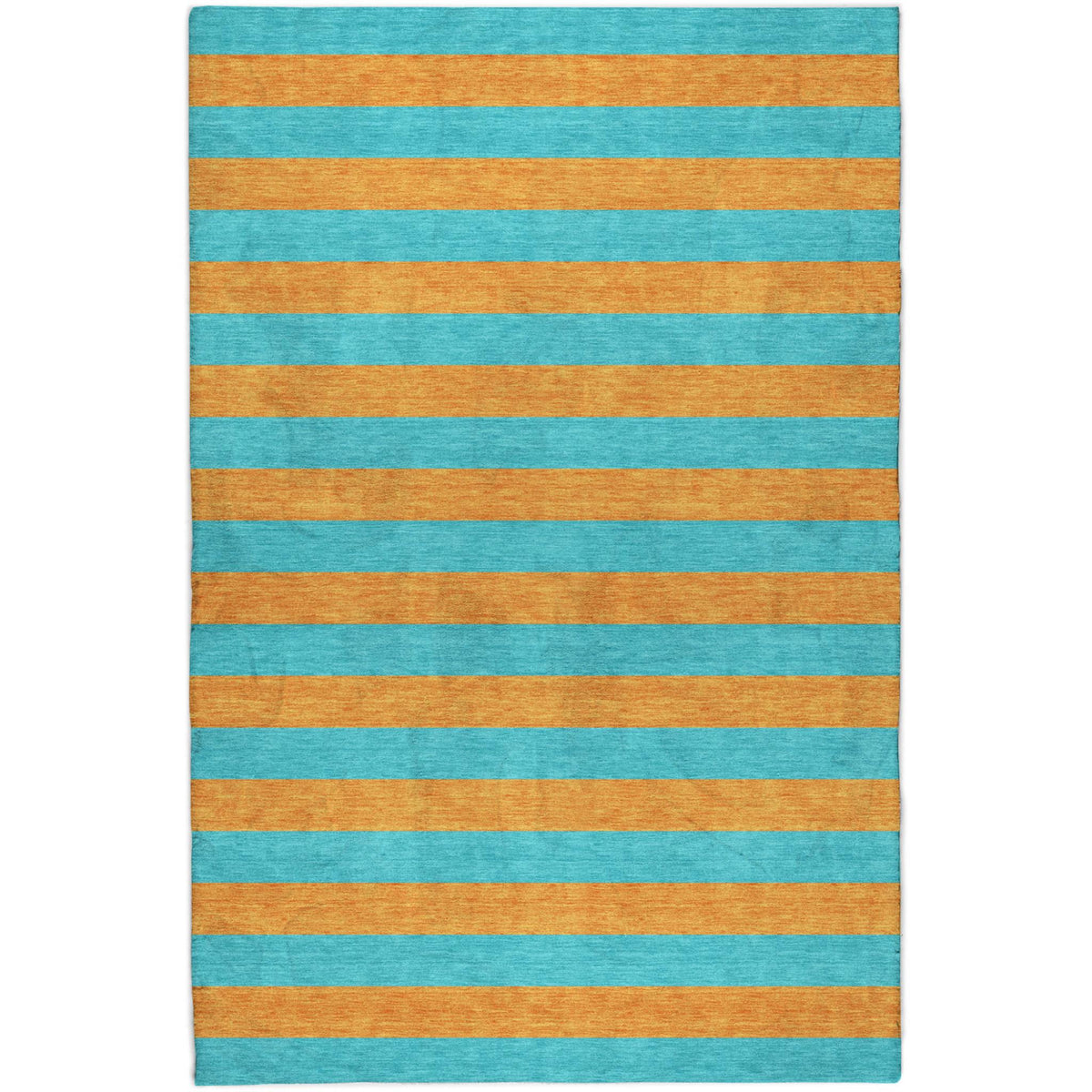 5' X 8' Aqua And Orange Striped Shag Washable Area Rug With UV Protection - HomeRoots - Flyclothing LLC