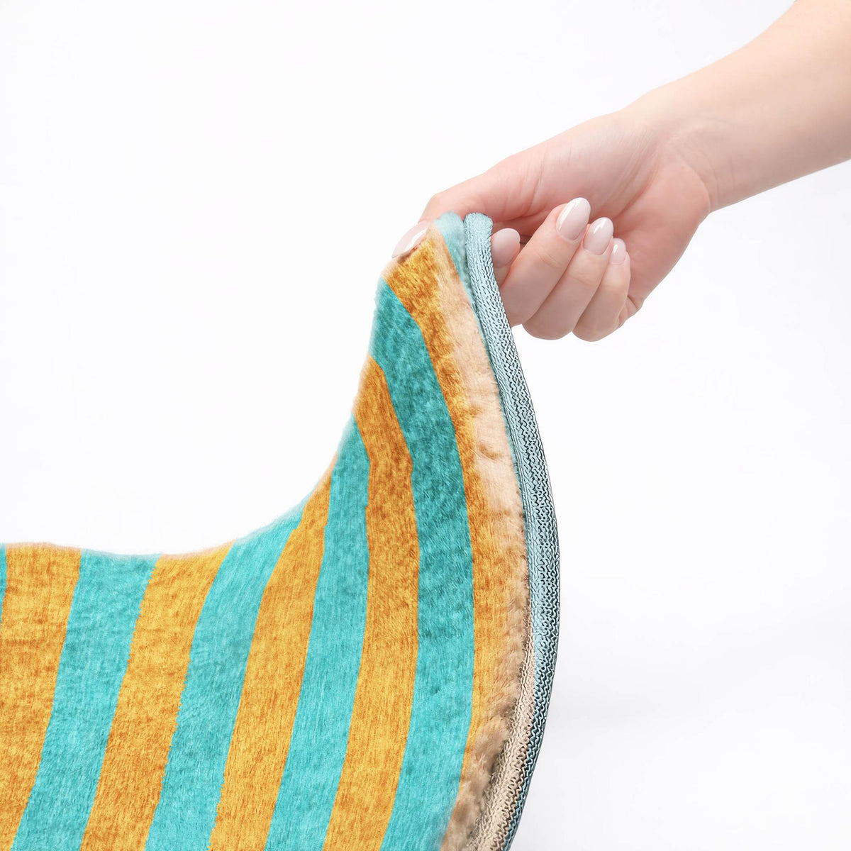 5' X 8' Aqua And Orange Striped Shag Washable Area Rug With UV Protection - HomeRoots - Flyclothing LLC