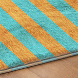 5' X 8' Aqua And Orange Striped Shag Washable Area Rug With UV Protection - HomeRoots - Flyclothing LLC