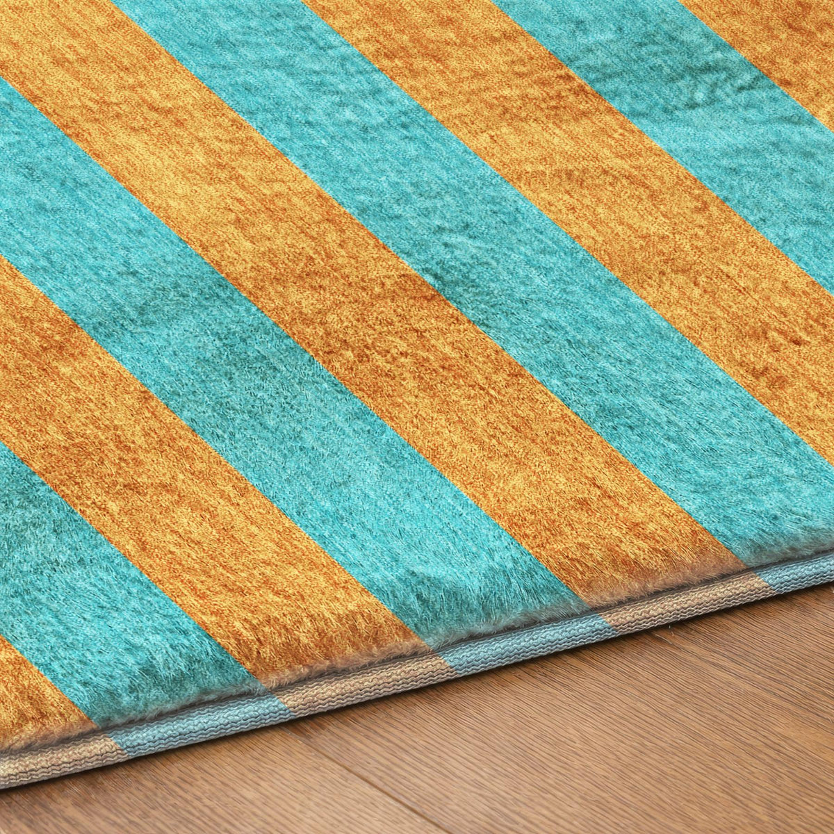 5' X 8' Aqua And Orange Striped Shag Washable Area Rug With UV Protection - HomeRoots - Flyclothing LLC