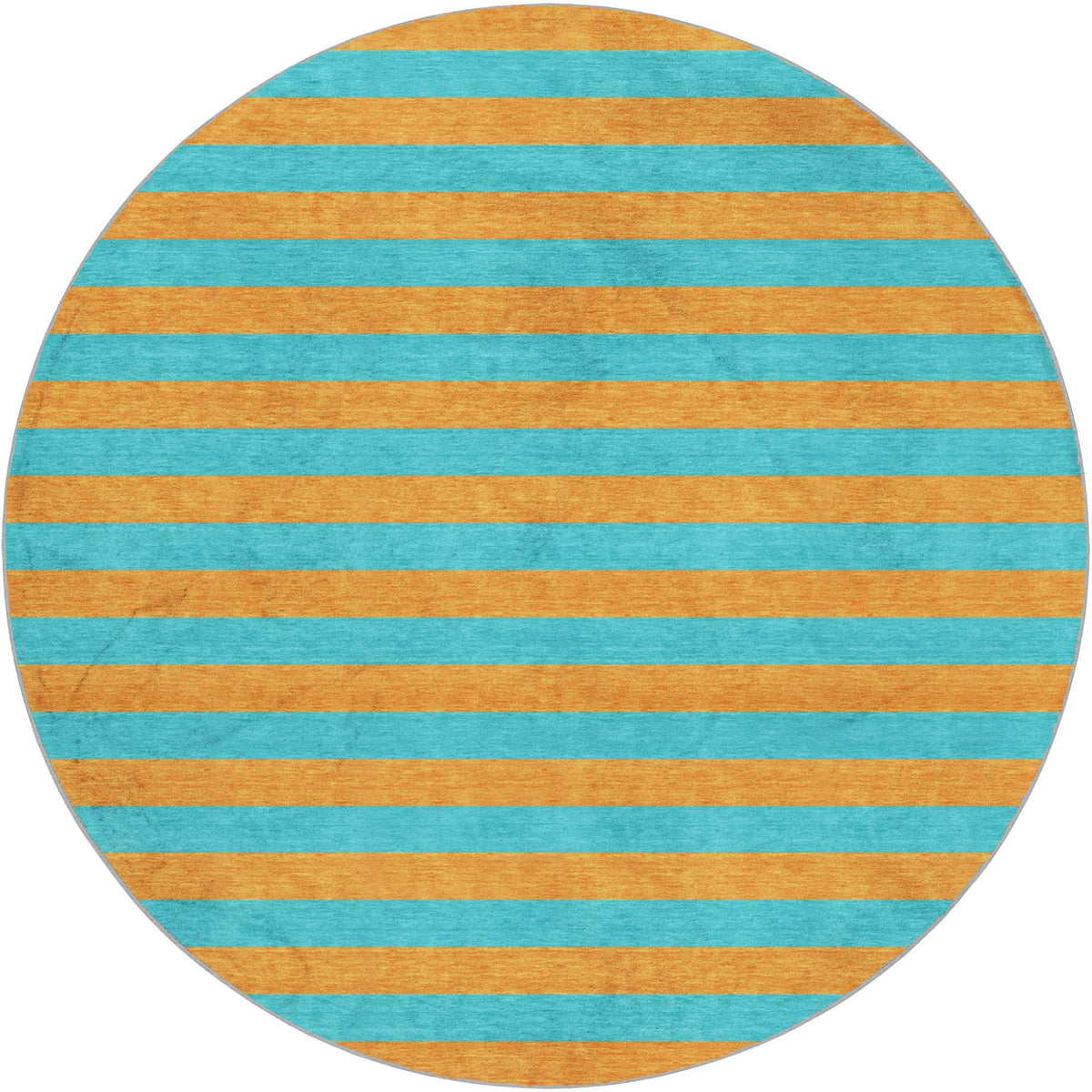 8' Aqua And Orange Striped Shag Washable Round Rug With UV Protection - HomeRoots - Flyclothing LLC