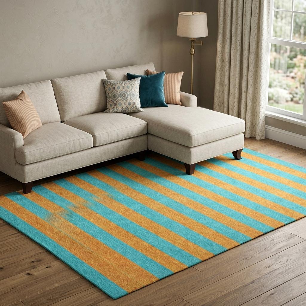 9' X 12' Aqua And Orange Striped Shag Washable Area Rug With UV Protection - HomeRoots - Flyclothing LLC
