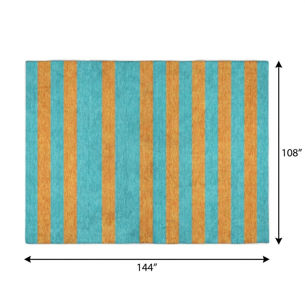 9' X 12' Aqua And Orange Striped Shag Washable Area Rug With UV Protection - HomeRoots - Flyclothing LLC