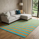 10' X 14' Aqua And Orange Striped Shag Washable Area Rug With UV Protection - HomeRoots - Flyclothing LLC
