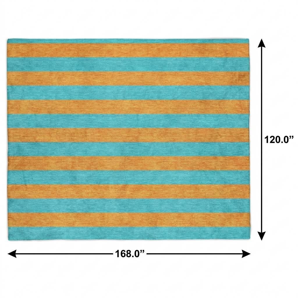 10' X 14' Aqua And Orange Striped Shag Washable Area Rug With UV Protection - HomeRoots - Flyclothing LLC