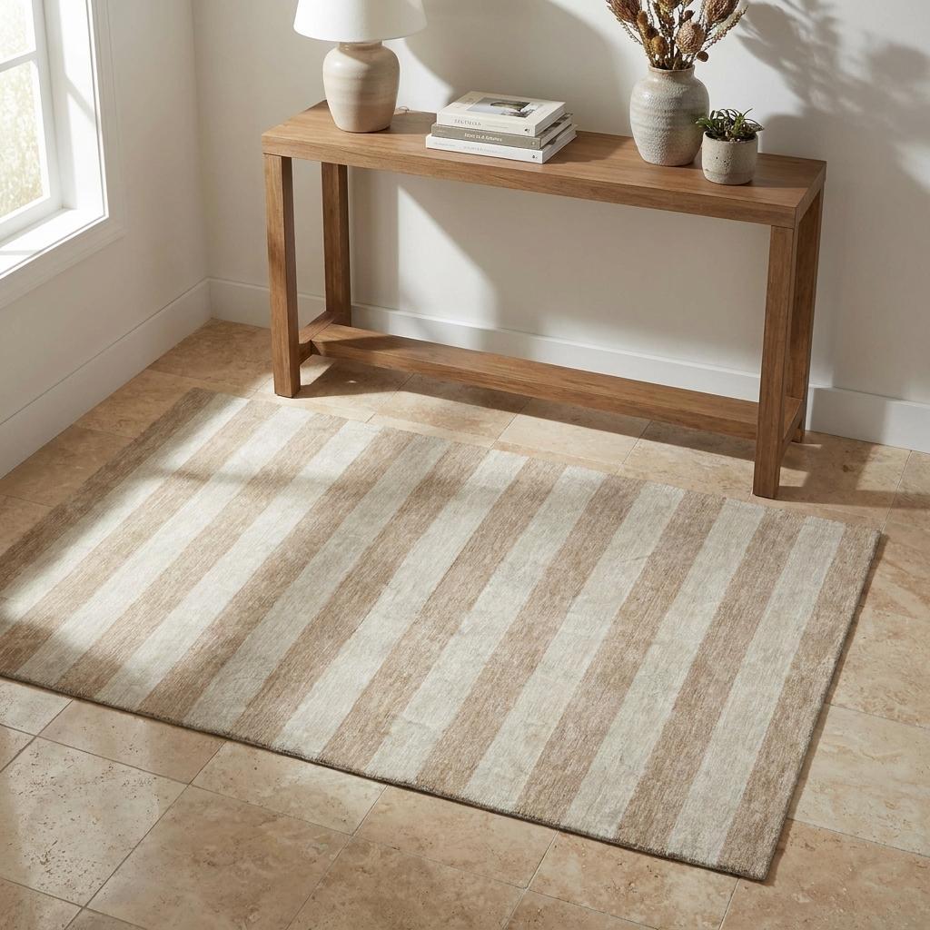3' X 5' Beige And Taupe Striped Shag Washable Area Rug With UV Protection - HomeRoots - Flyclothing LLC