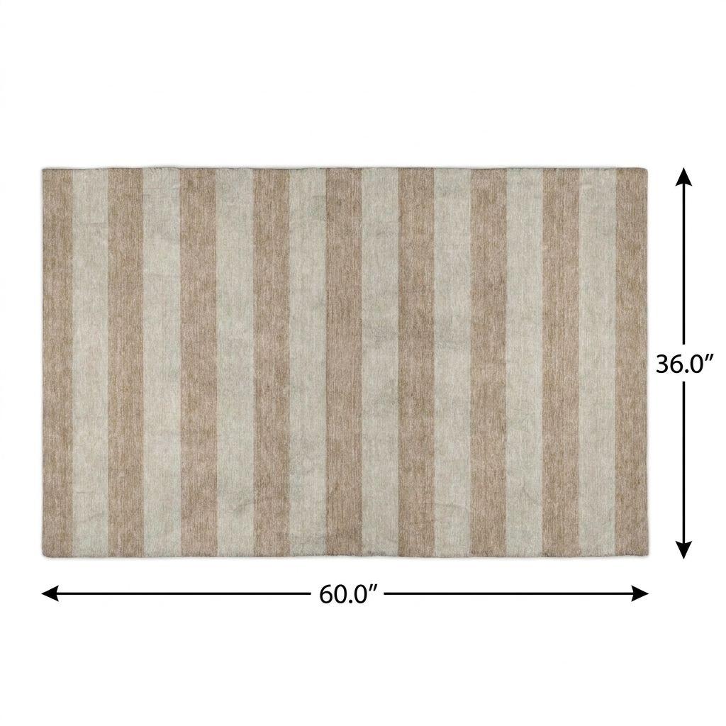 3' X 5' Beige And Taupe Striped Shag Washable Area Rug With UV Protection - HomeRoots - Flyclothing LLC