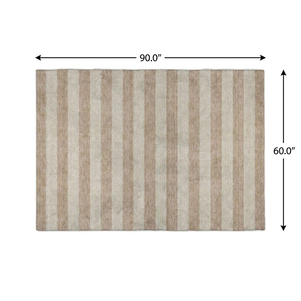 5' X 8' Beige And Taupe Striped Shag Washable Area Rug With UV Protection - HomeRoots - Flyclothing LLC