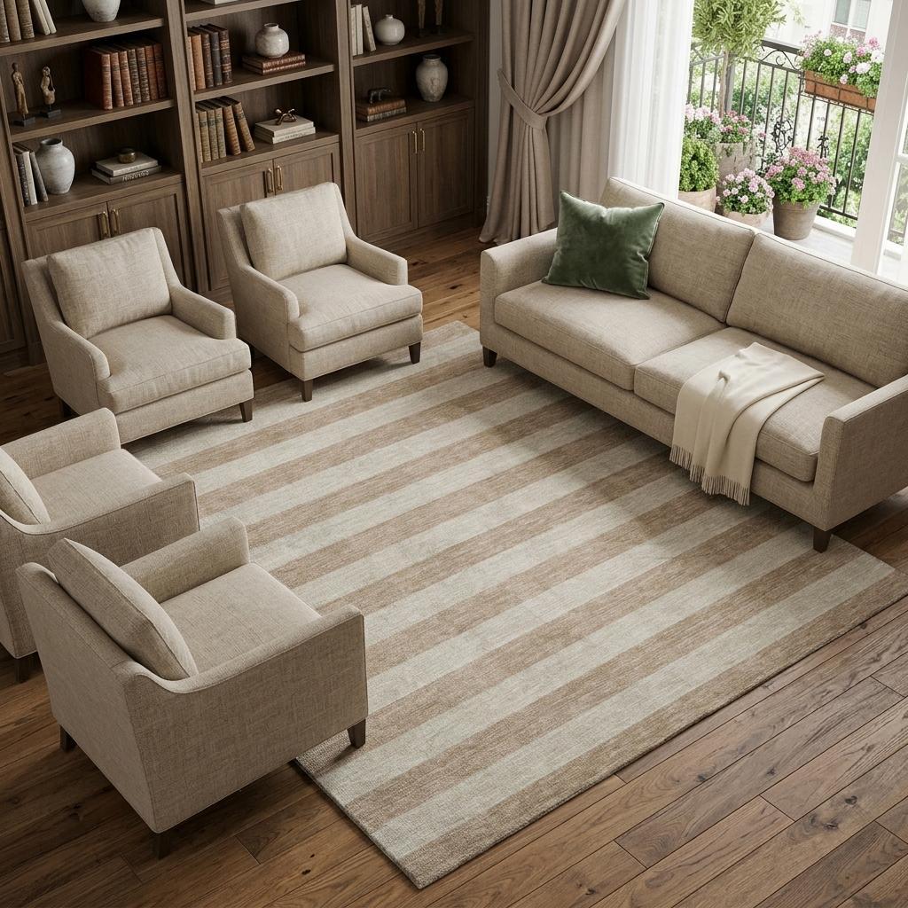 8' X 10' Beige And Taupe Striped Shag Washable Area Rug With UV Protection - HomeRoots - Flyclothing LLC