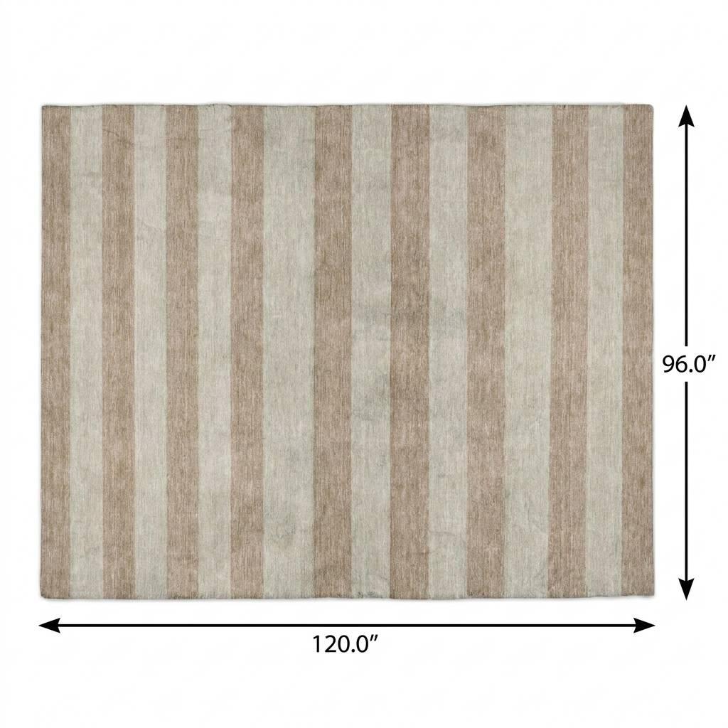 8' X 10' Beige And Taupe Striped Shag Washable Area Rug With UV Protection - HomeRoots - Flyclothing LLC
