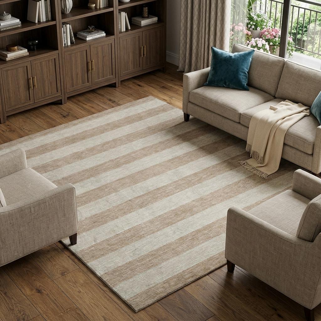 9' X 12' Beige And Taupe Striped Shag Washable Area Rug With UV Protection - HomeRoots - Flyclothing LLC