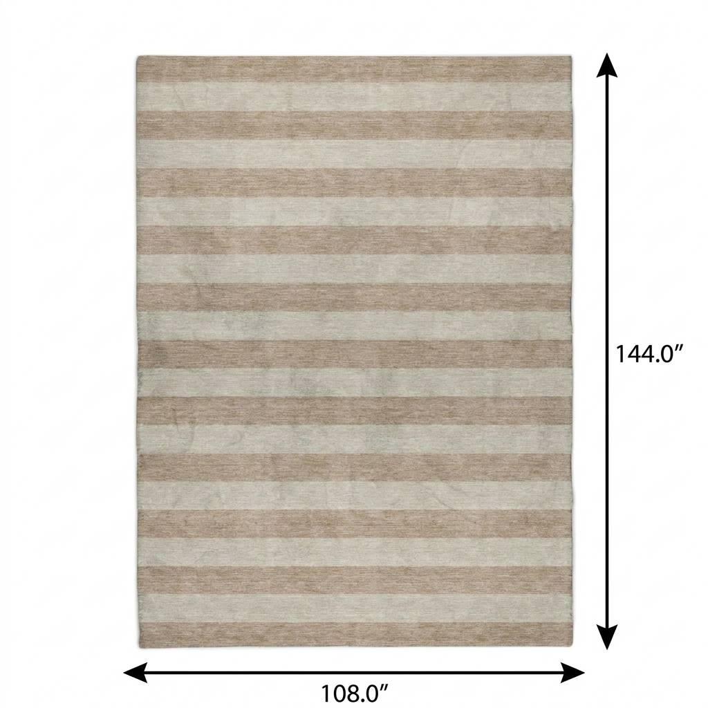 9' X 12' Beige And Taupe Striped Shag Washable Area Rug With UV Protection - HomeRoots - Flyclothing LLC