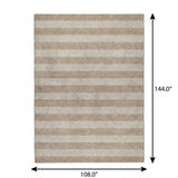 9' X 12' Beige And Taupe Striped Shag Washable Area Rug With UV Protection - HomeRoots - Flyclothing LLC