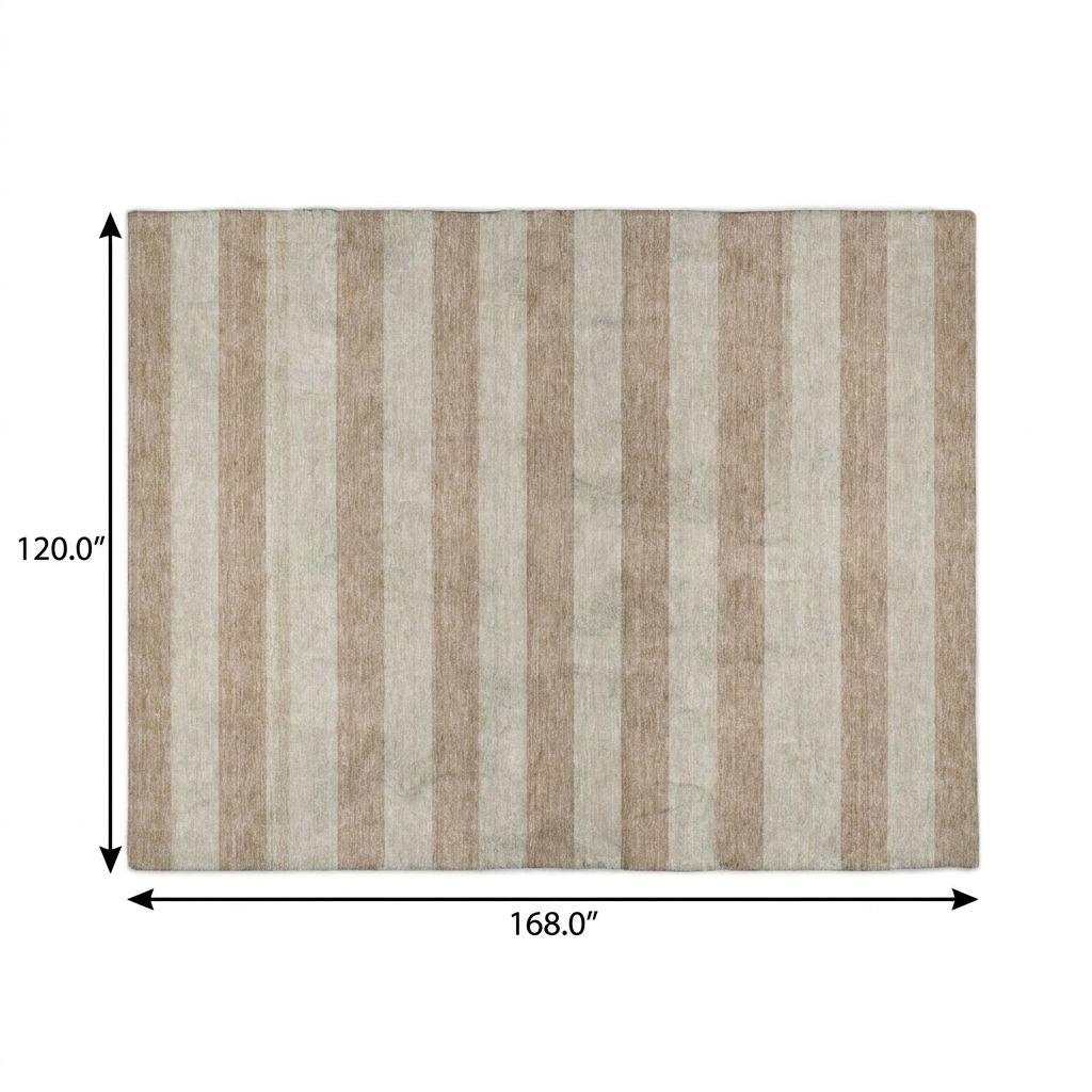 10' X 14' Beige And Taupe Striped Shag Washable Area Rug With UV Protection - HomeRoots - Flyclothing LLC