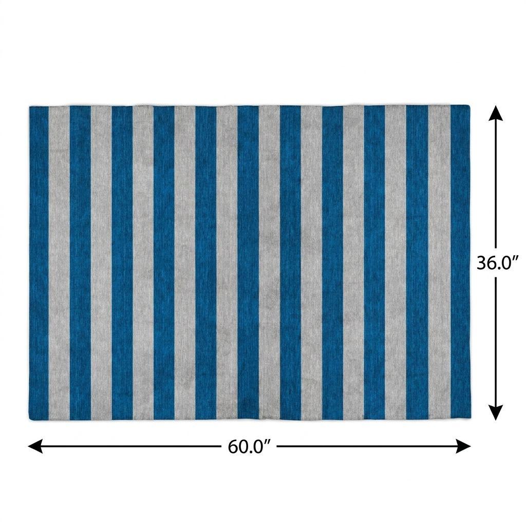 3' X 5' Blue And Gray Striped Shag Washable Area Rug With UV Protection - HomeRoots - Flyclothing LLC