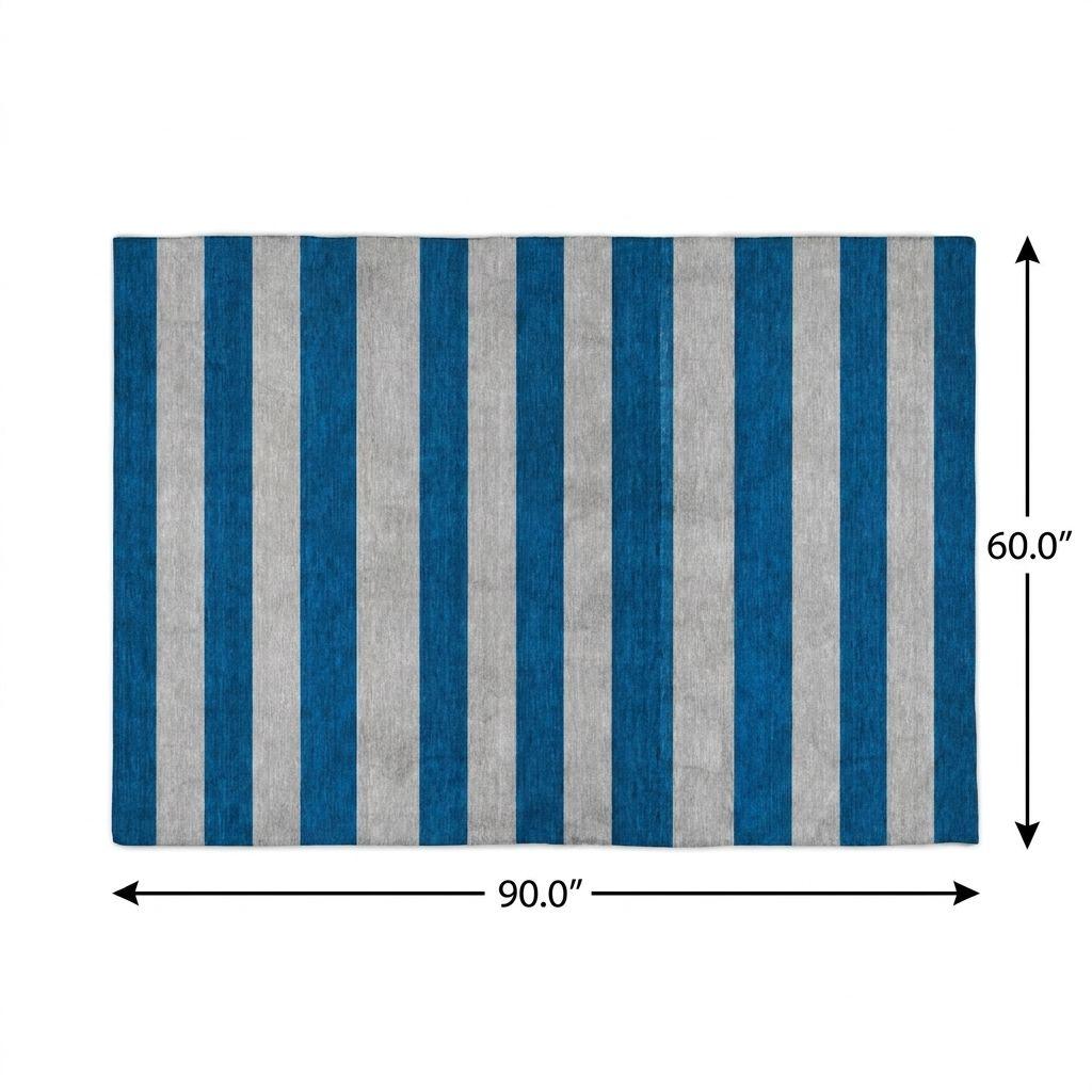 5' X 8' Blue And Gray Striped Shag Washable Area Rug With UV Protection - HomeRoots - Flyclothing LLC