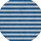 8' Blue And Gray Striped Shag Washable Round Rug With UV Protection - HomeRoots - Flyclothing LLC