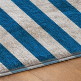 8' Blue And Gray Striped Shag Washable Round Rug With UV Protection - HomeRoots - Flyclothing LLC