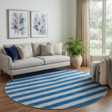 8' Blue And Gray Striped Shag Washable Round Rug With UV Protection - HomeRoots - Flyclothing LLC