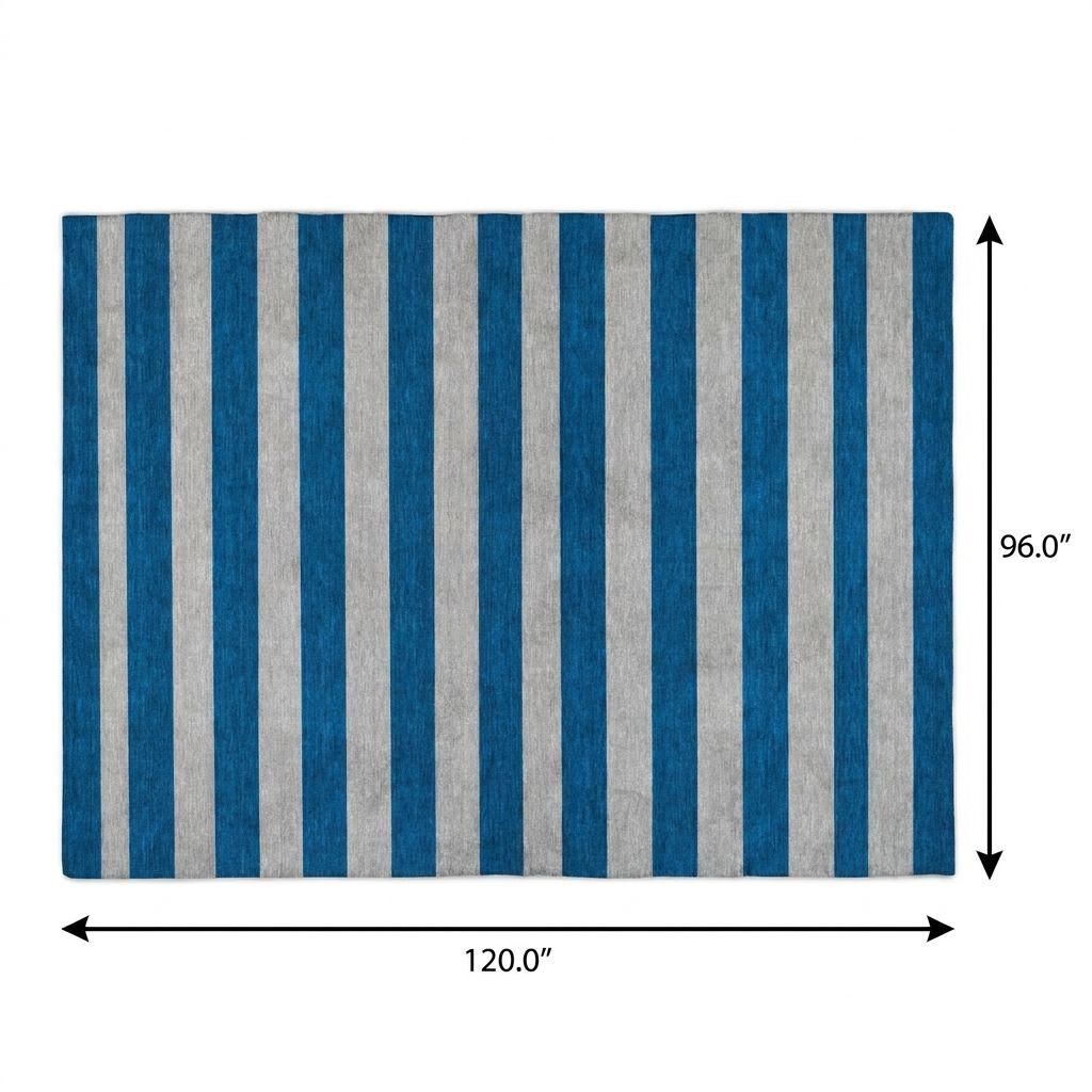 8' X 10' Blue And Gray Striped Shag Washable Area Rug With UV Protection - HomeRoots - Flyclothing LLC