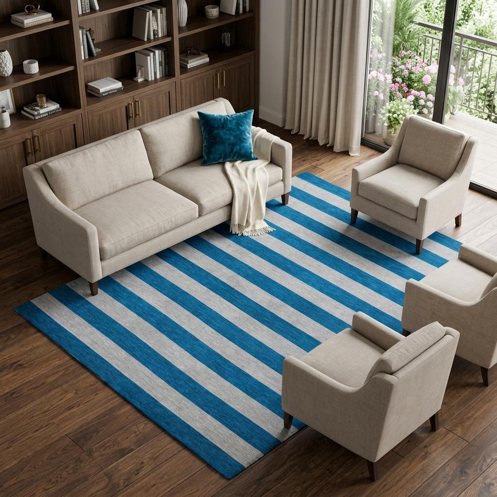 9' X 12' Blue And Gray Striped Shag Washable Area Rug With UV Protection - HomeRoots - Flyclothing LLC
