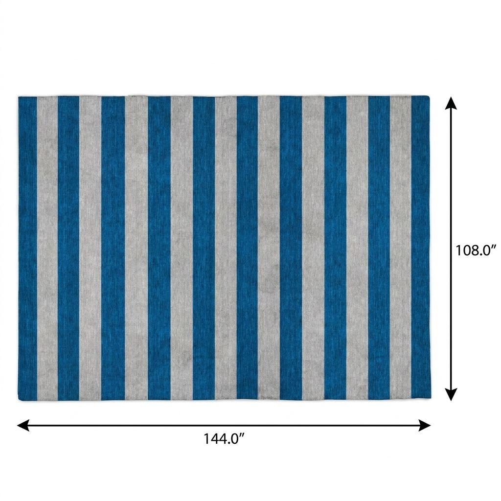 9' X 12' Blue And Gray Striped Shag Washable Area Rug With UV Protection - HomeRoots - Flyclothing LLC