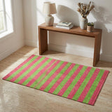 3' X 5' Blush And Green Striped Shag Washable Area Rug With UV Protection - HomeRoots - Flyclothing LLC