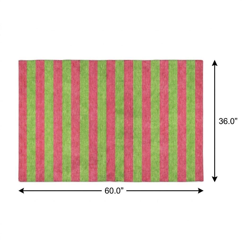 3' X 5' Blush And Green Striped Shag Washable Area Rug With UV Protection - HomeRoots - Flyclothing LLC