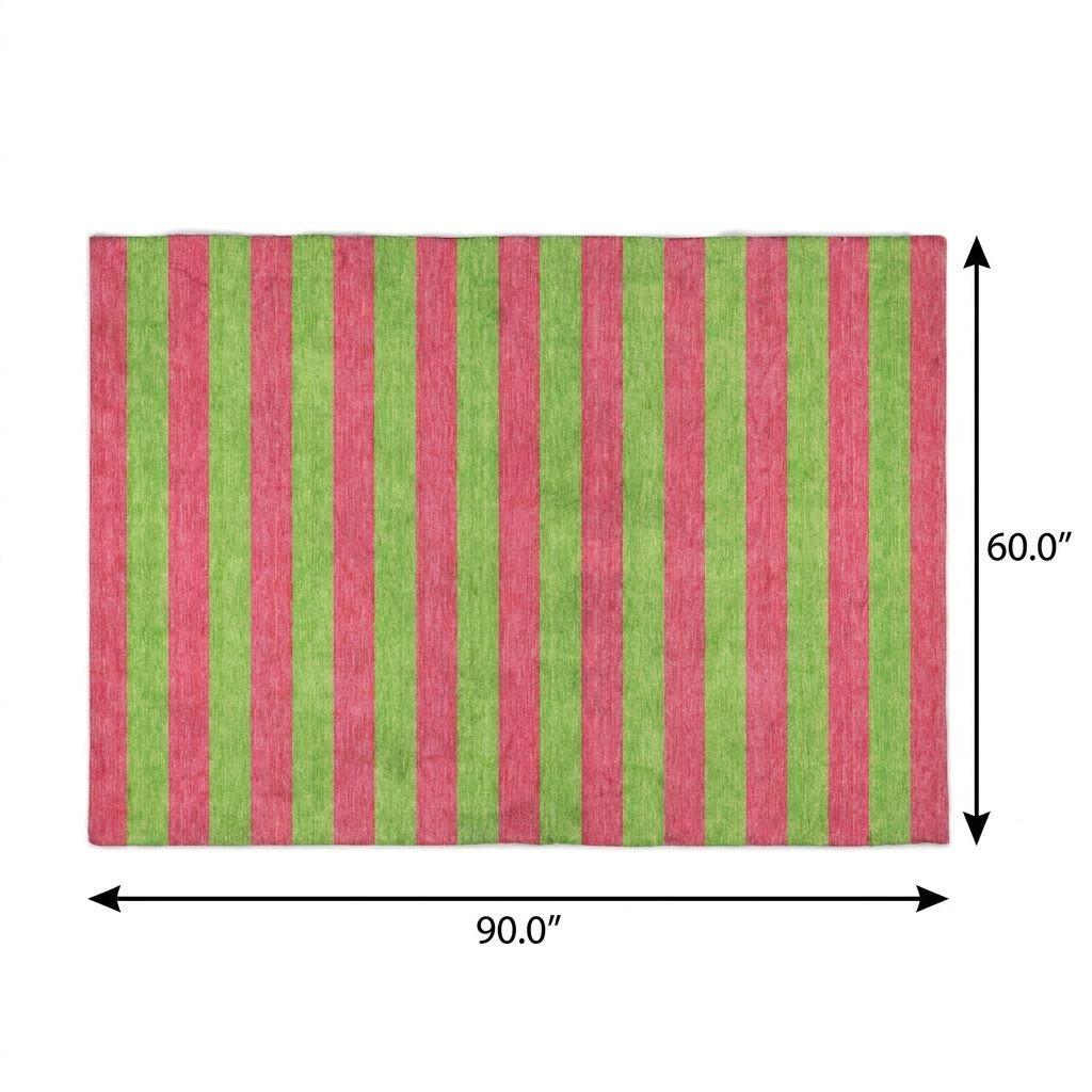 5' X 8' Blush And Green Striped Shag Washable Area Rug With UV Protection - HomeRoots - Flyclothing LLC