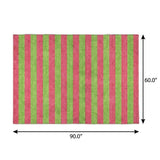 5' X 8' Blush And Green Striped Shag Washable Area Rug With UV Protection - HomeRoots - Flyclothing LLC