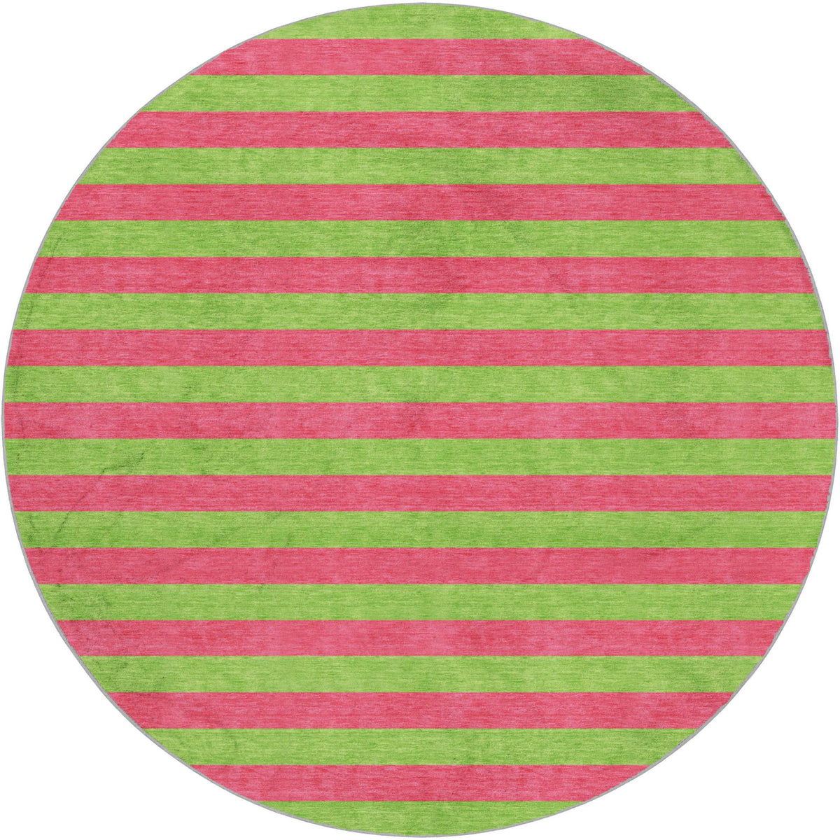 8' Blush And Green Striped Shag Washable Round Rug With UV Protection - HomeRoots - Flyclothing LLC