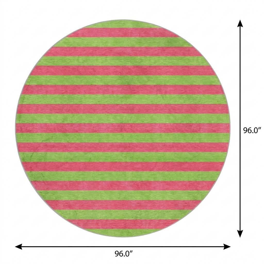 8' Blush And Green Striped Shag Washable Round Rug With UV Protection - HomeRoots - Flyclothing LLC