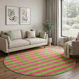 8' Blush And Green Striped Shag Washable Round Rug With UV Protection - HomeRoots - Flyclothing LLC