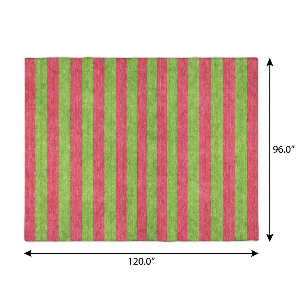 8' X 10' Blush And Green Striped Shag Washable Area Rug With UV Protection - HomeRoots - Flyclothing LLC