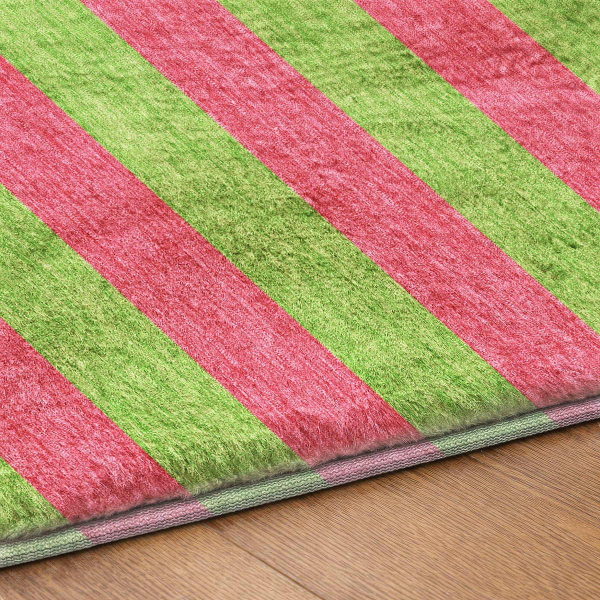 9' X 12' Blush And Green Striped Shag Washable Area Rug With UV Protection - HomeRoots - Flyclothing LLC