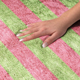 9' X 12' Blush And Green Striped Shag Washable Area Rug With UV Protection - HomeRoots - Flyclothing LLC