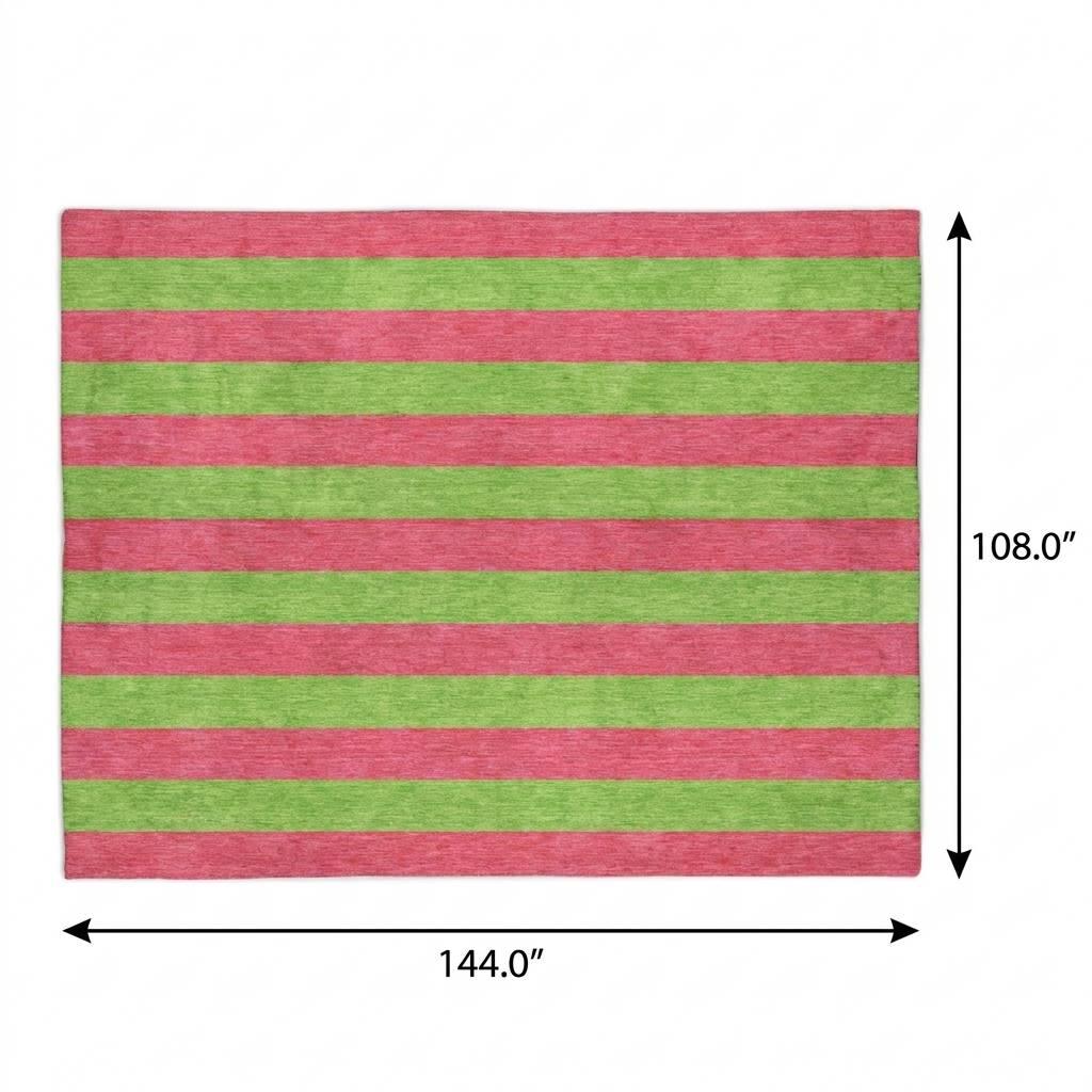 9' X 12' Blush And Green Striped Shag Washable Area Rug With UV Protection - HomeRoots - Flyclothing LLC