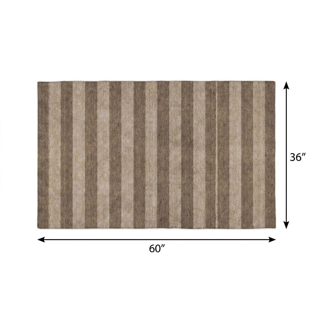 3' X 5' Coffee And Taupe Striped Shag Washable Area Rug With UV Protection - HomeRoots - Flyclothing LLC