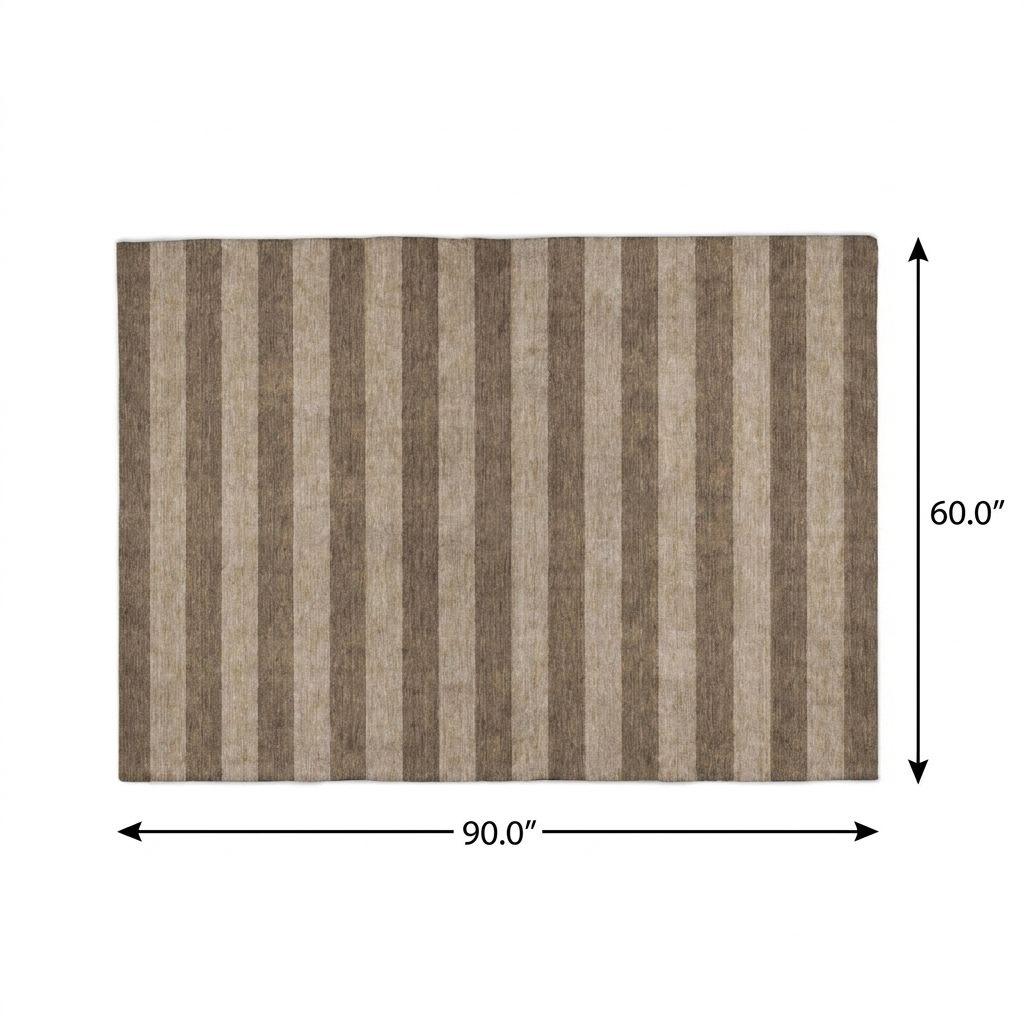 5' X 8' Coffee And Taupe Striped Shag Washable Area Rug With UV Protection - HomeRoots - Flyclothing LLC