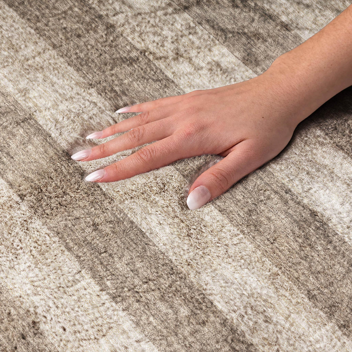 5' X 8' Coffee And Taupe Striped Shag Washable Area Rug With UV Protection - HomeRoots - Flyclothing LLC