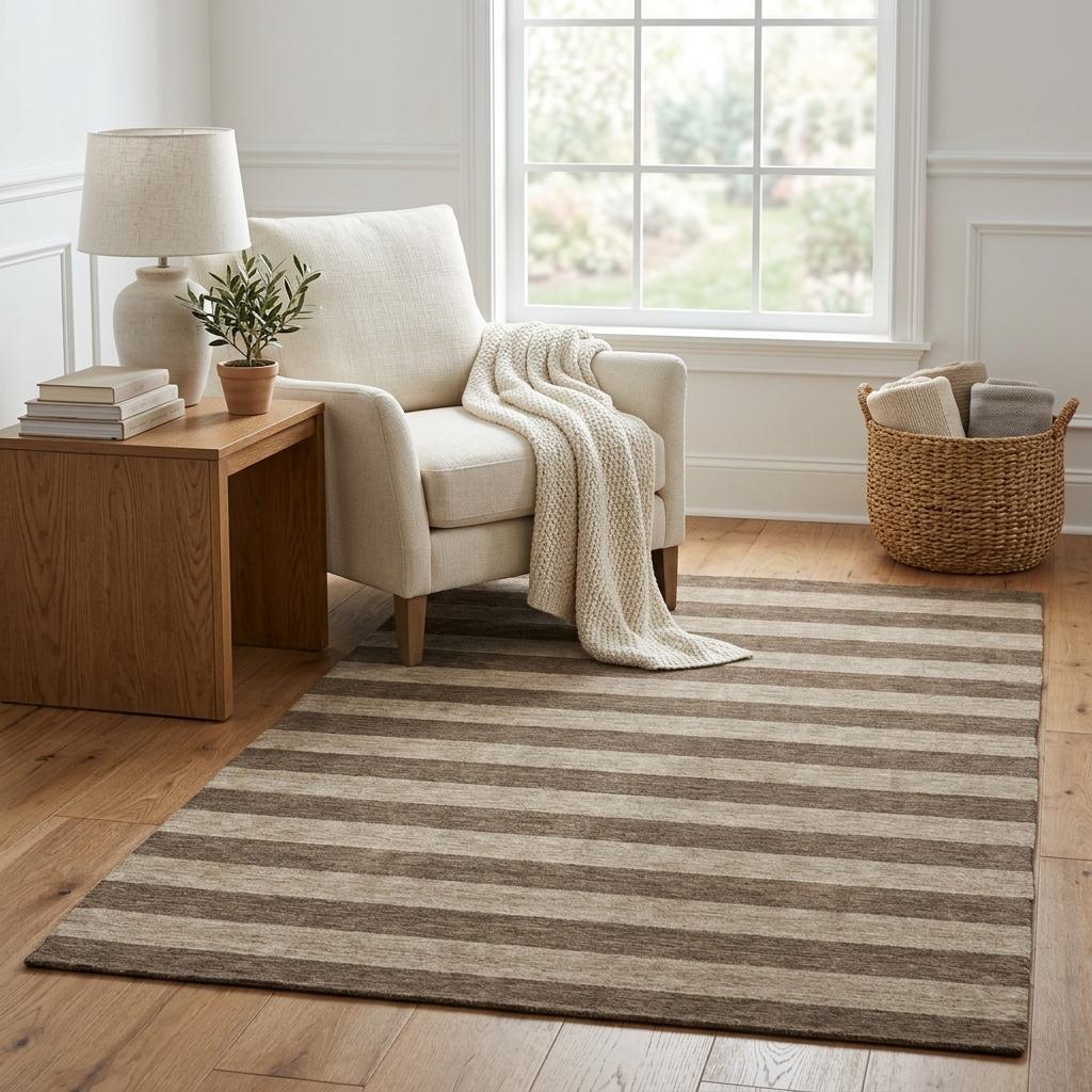 5' X 8' Coffee And Taupe Striped Shag Washable Area Rug With UV Protection - HomeRoots - Flyclothing LLC