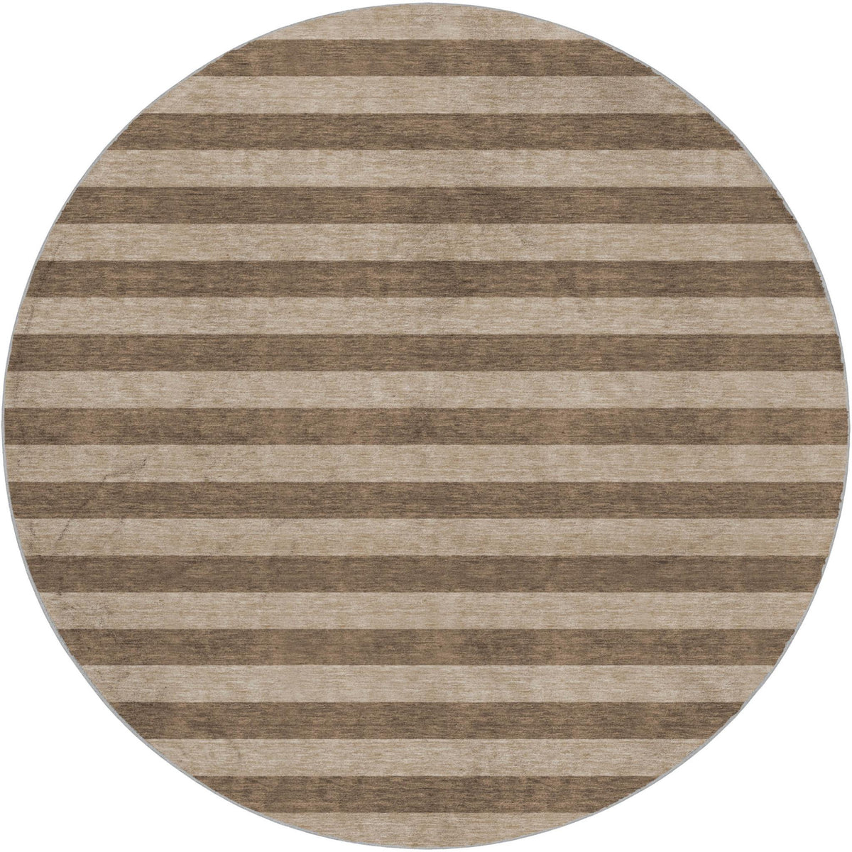 8' Coffee And Taupe Striped Shag Washable Round Rug With UV Protection - HomeRoots - Flyclothing LLC
