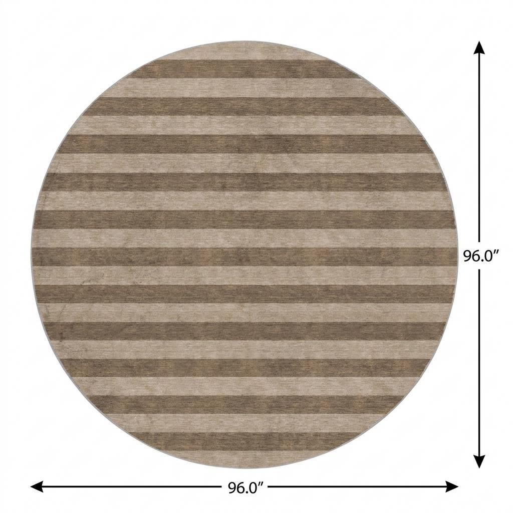 8' Coffee And Taupe Striped Shag Washable Round Rug With UV Protection - HomeRoots - Flyclothing LLC