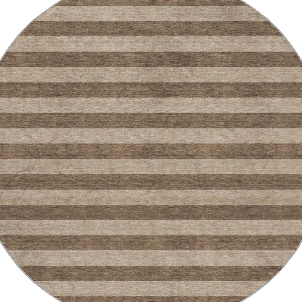 8' Coffee And Taupe Striped Shag Washable Round Rug With UV Protection - HomeRoots - Flyclothing LLC