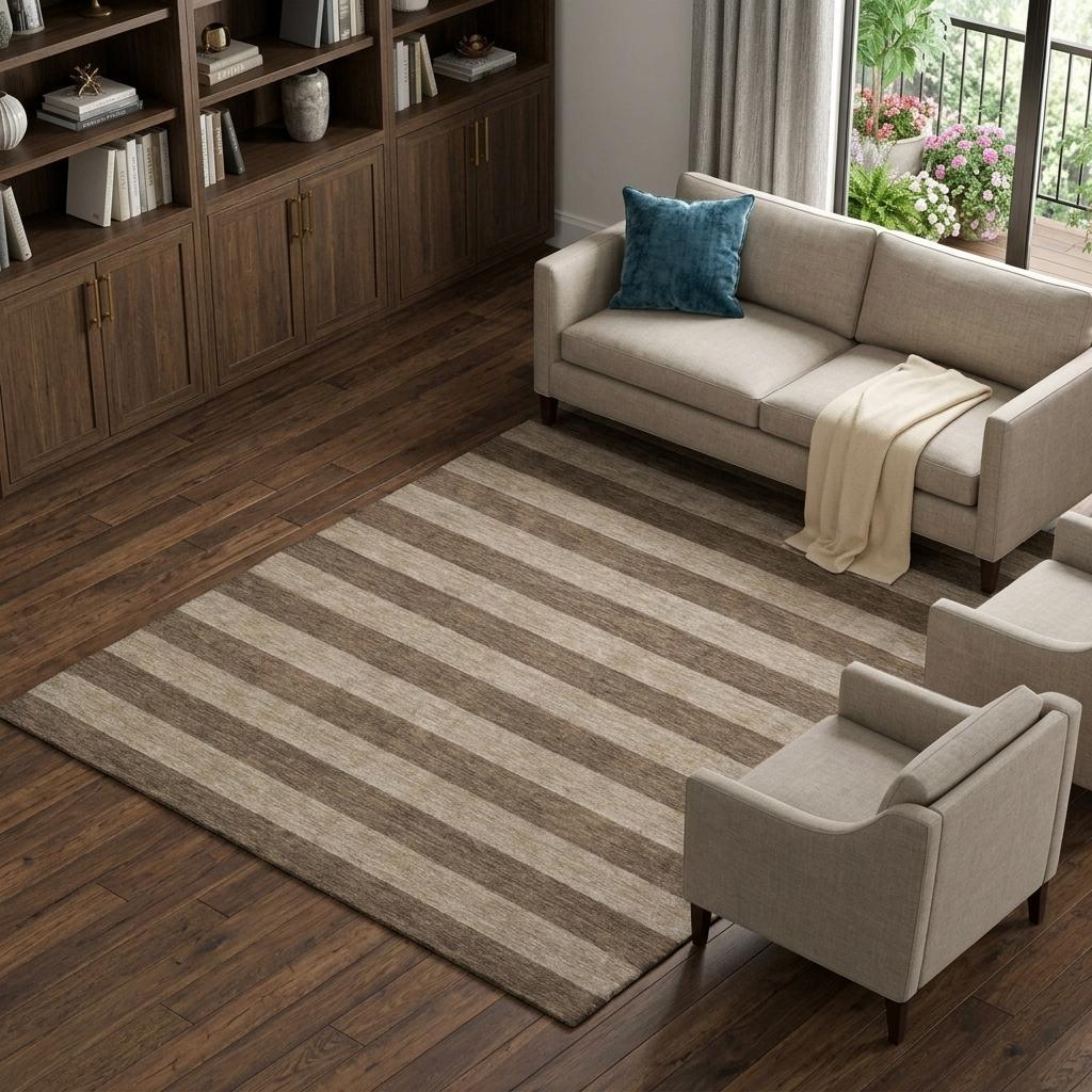 8' X 10' Coffee And Taupe Striped Shag Washable Area Rug With UV Protection - HomeRoots - Flyclothing LLC