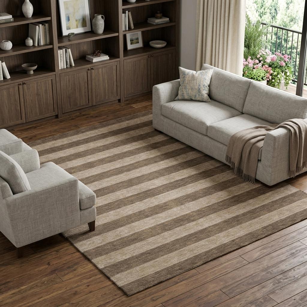 9' X 12' Coffee And Taupe Striped Shag Washable Area Rug With UV Protection - HomeRoots - Flyclothing LLC