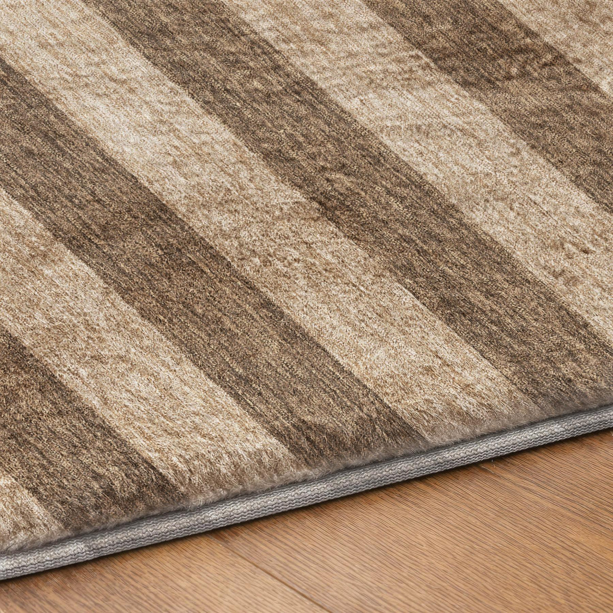 9' X 12' Coffee And Taupe Striped Shag Washable Area Rug With UV Protection - HomeRoots - Flyclothing LLC
