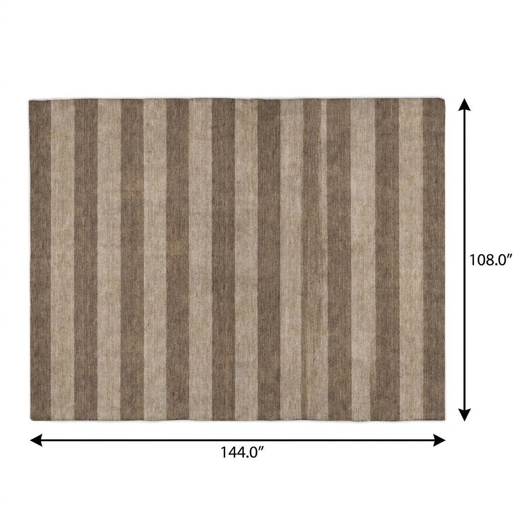 9' X 12' Coffee And Taupe Striped Shag Washable Area Rug With UV Protection - HomeRoots - Flyclothing LLC