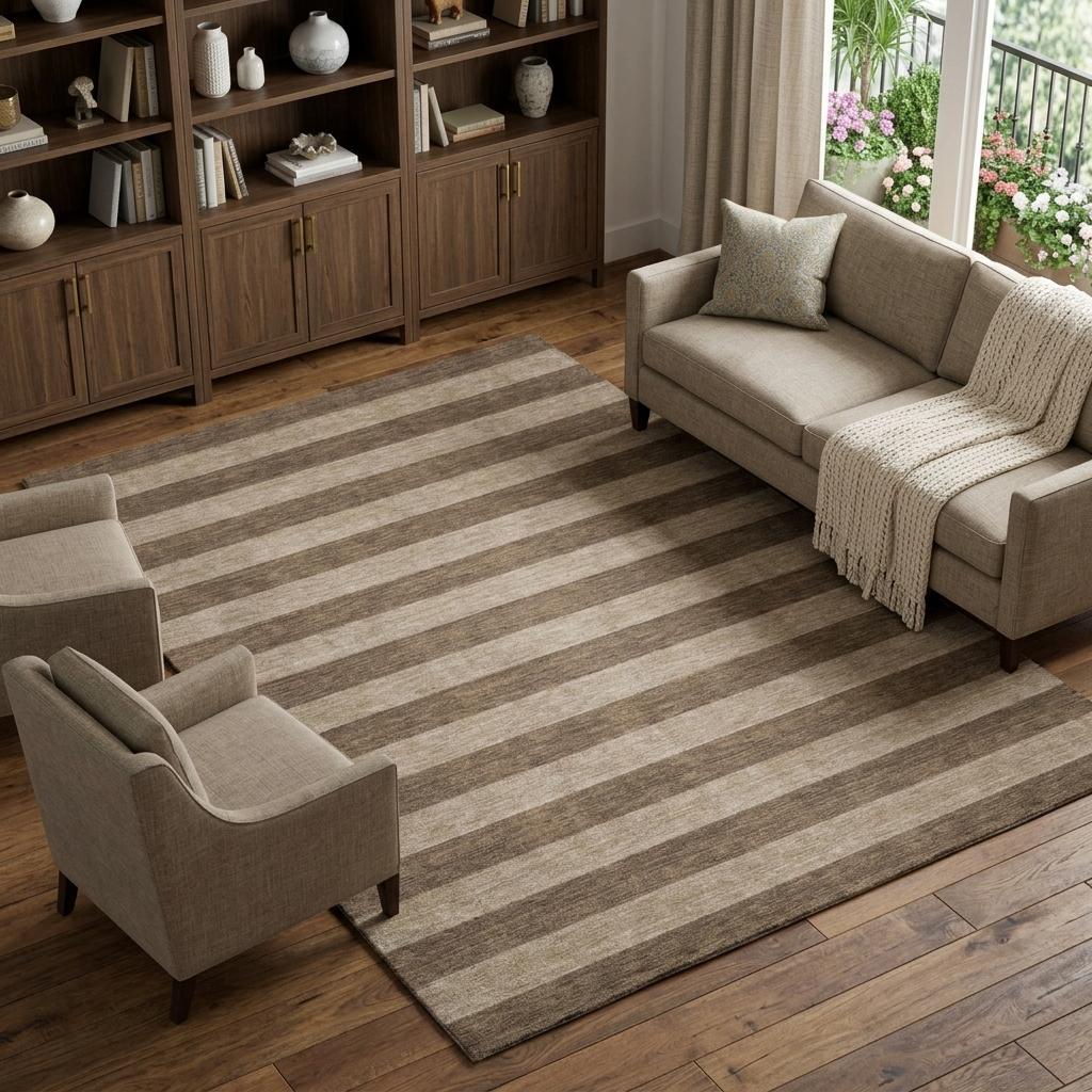 10' X 14' Coffee And Taupe Striped Shag Washable Area Rug With UV Protection - HomeRoots - Flyclothing LLC