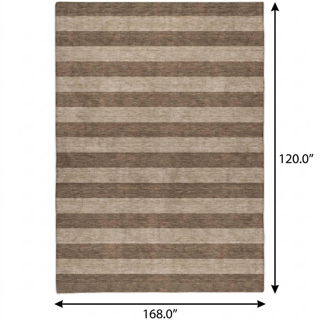 10' X 14' Coffee And Taupe Striped Shag Washable Area Rug With UV Protection - HomeRoots - Flyclothing LLC